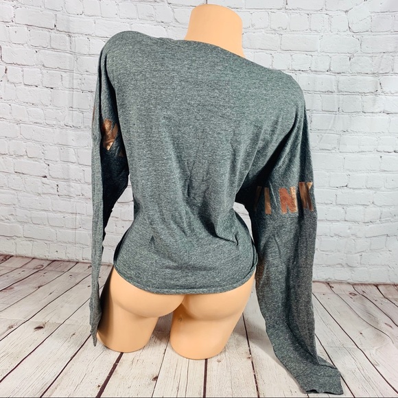 VS PINK Bling Logo Long Sleeve Crop Tee Shirt - Picture 4 of 6